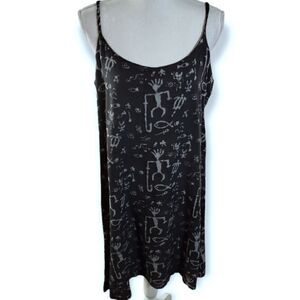 VINTAGE EASTERN SUN BLACK TRIBAL PINK SLIP DRESS SZ.M EUC